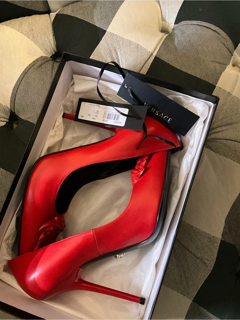 Versace Red Leather La Medusa Pumps- 38.5